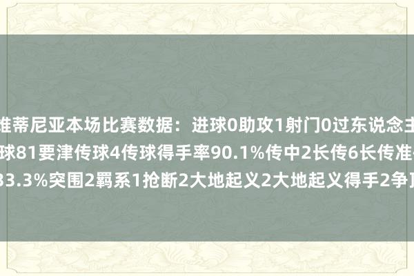 维蒂尼亚本场比赛数据：进球0助攻1射门0过东说念主0丢失球权8触球90传球81要津传球4传球得手率9