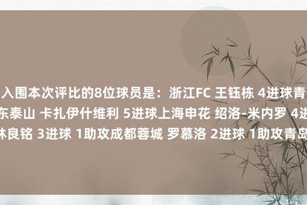 入围本次评比的8位球员是：浙江FC 王钰栋 4进球青岛海牛 席尔瓦 3进球山东泰山 卡扎伊什维利 5