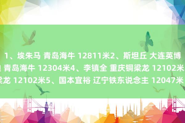 1、埃朱马 青岛海牛 12811米2、斯坦丘 大连英博 12421米3、梅萨乌迪 青岛海牛 1230